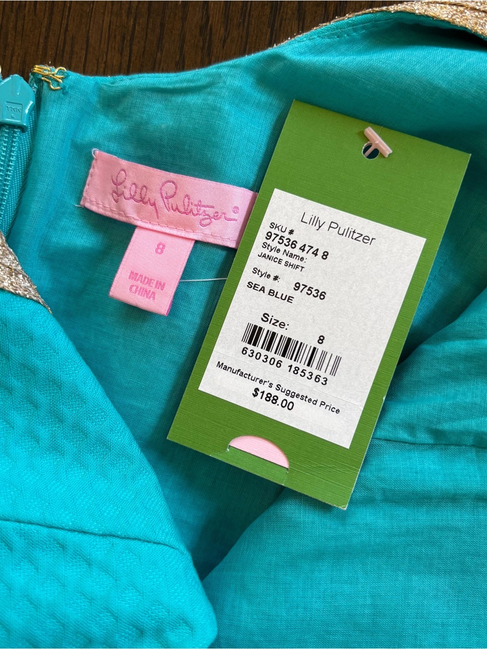 Lilly Pulitzer Turquoise Shift Dress with Cream Trim - Picture 6 of 7
